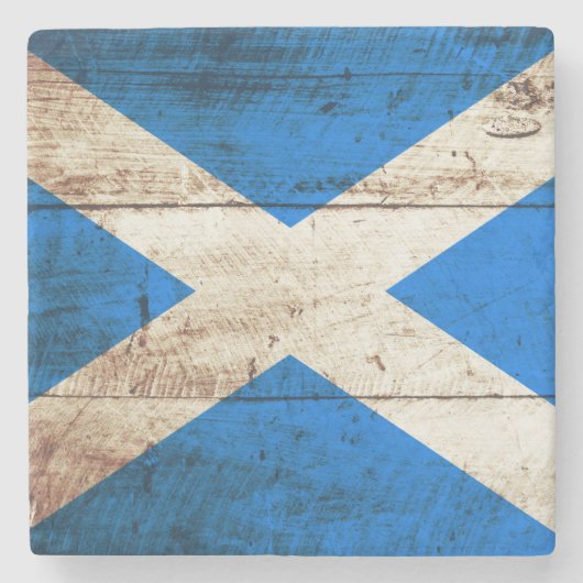 古い木製の穀物のスコットランドの旗 ストーンコースター (正面)