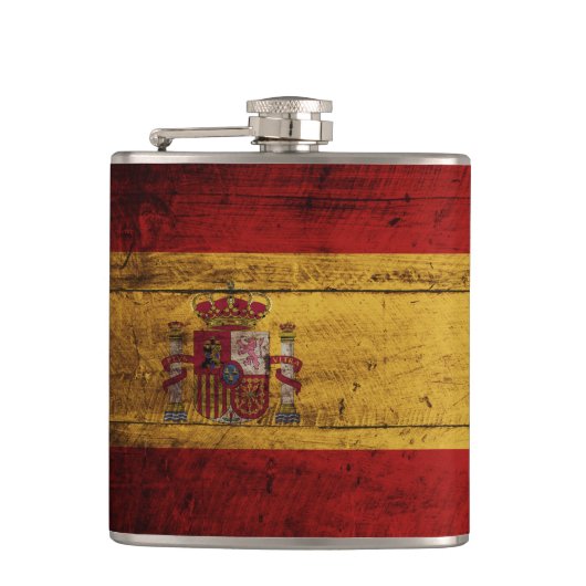 古い木製の穀物のスペインの旗 フラスク (正面)