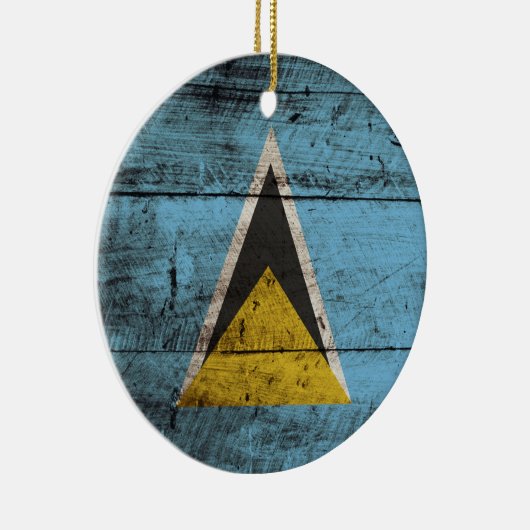 古い木製の穀物のセントルシアの旗 セラミックオーナメント (右)