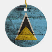 古い木製の穀物のセントルシアの旗 セラミックオーナメント (正面)