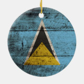 古い木製の穀物のセントルシアの旗 セラミックオーナメント (裏面)