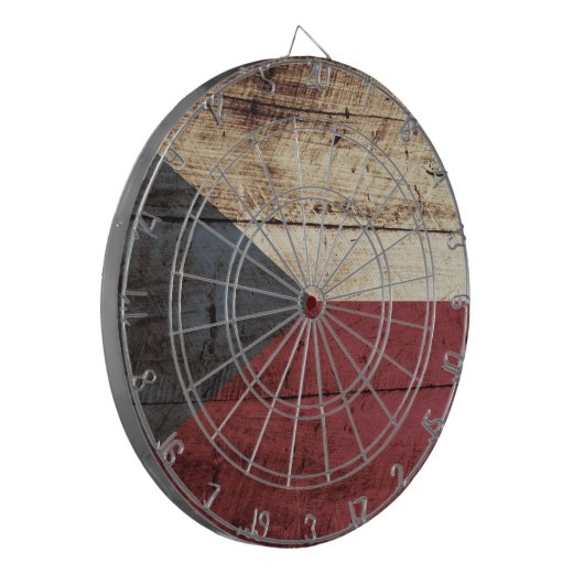 古い木製の穀物のチェコスロバキア共和国の旗 ダーツボード (正面左)