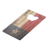 古い木製の穀物のテキサス州の州の旗 クレジットカード栓抜き (裏面アングル)