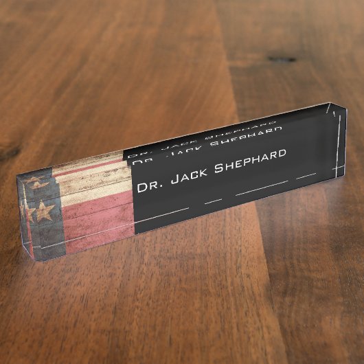 古い木製の穀物のテキサス州の州の旗 デスクネームプレート (側面)