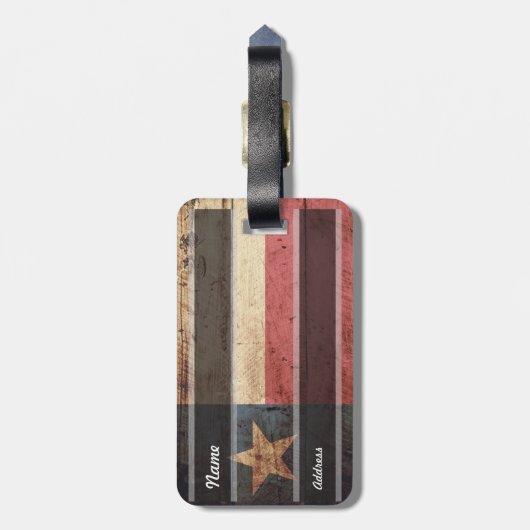 古い木製の穀物のテキサス州の州の旗 ラゲッジタグ (裏面縦)