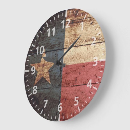 古い木製の穀物のテキサス州の州の旗 ラージ壁時計 (傾斜)