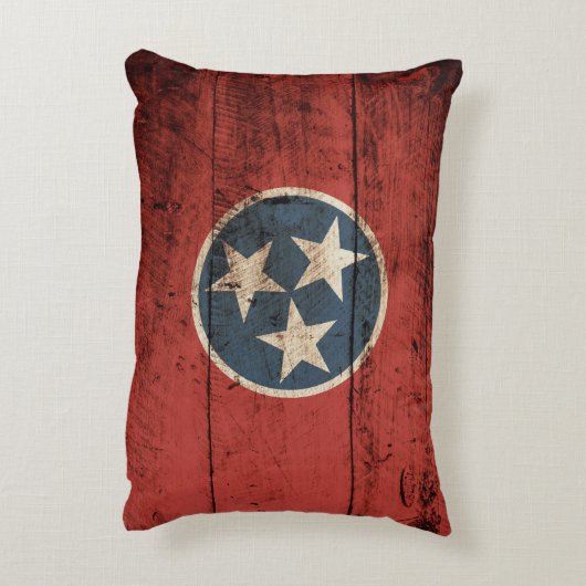 古い木製の穀物のテネシー州の州の旗 アクセントクッション (裏面(縦))