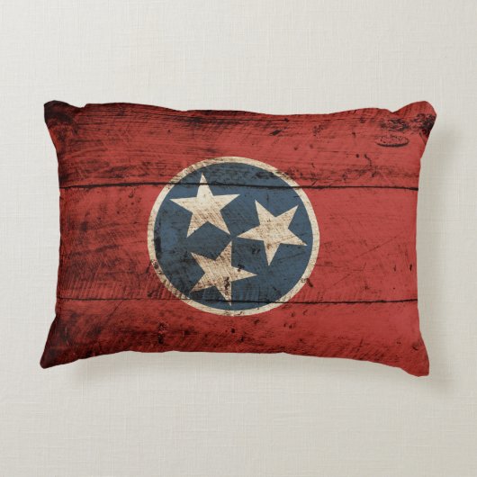 古い木製の穀物のテネシー州の州の旗 アクセントクッション (裏面)