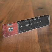 古い木製の穀物のテネシー州の州の旗 デスクネームプレート (側面)