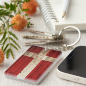 古い木製の穀物のデンマークの旗 キーホルダー (正面右)