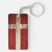 古い木製の穀物のデンマークの旗 キーホルダー (裏面)