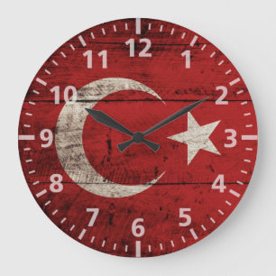 古い木製の穀物のトルコの旗 ラージ壁時計