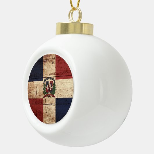古い木製の穀物のドミニカ共和国の旗 セラミックボールオーナメント (右)
