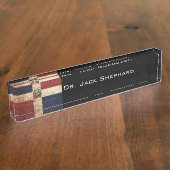 古い木製の穀物のドミニカ共和国の旗 デスクネームプレート (側面)