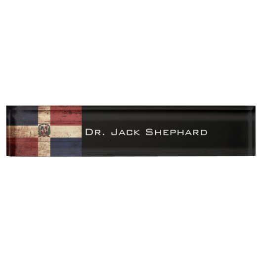 古い木製の穀物のドミニカ共和国の旗 デスクネームプレート (正面)