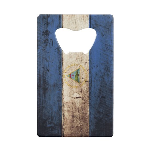古い木製の穀物のニカラグアの旗 クレジットカード栓抜き (裏面)