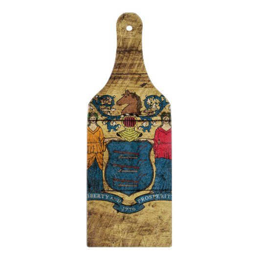 古い木製の穀物のニュージャージーの州の旗 カッティングボード (正面)