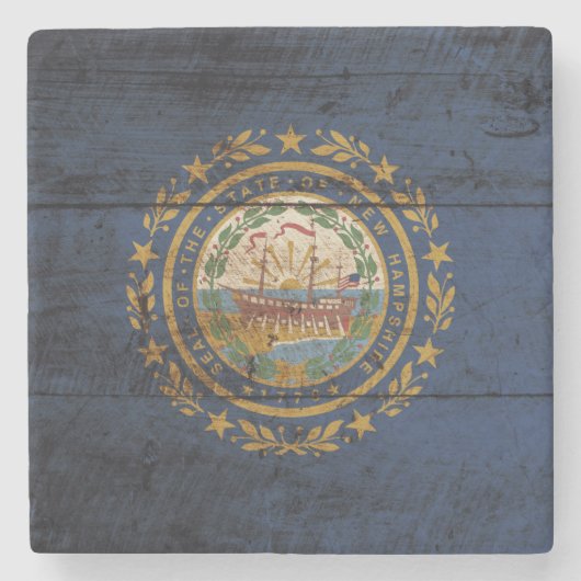 古い木製の穀物のニューハンプシャーの州の旗 ストーンコースター (正面)