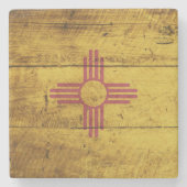 古い木製の穀物のニューメキシコの州の旗 ストーンコースター (正面)