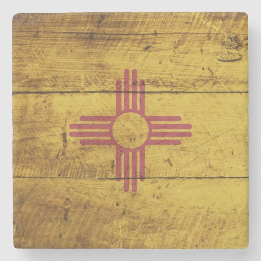 古い木製の穀物のニューメキシコの州の旗 ストーンコースター (正面)