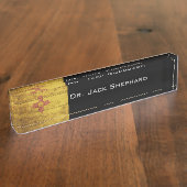 古い木製の穀物のニューメキシコの州の旗 デスクネームプレート (側面)