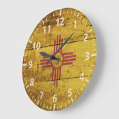 古い木製の穀物のニューメキシコの州の旗 ラージ壁時計 (傾斜)