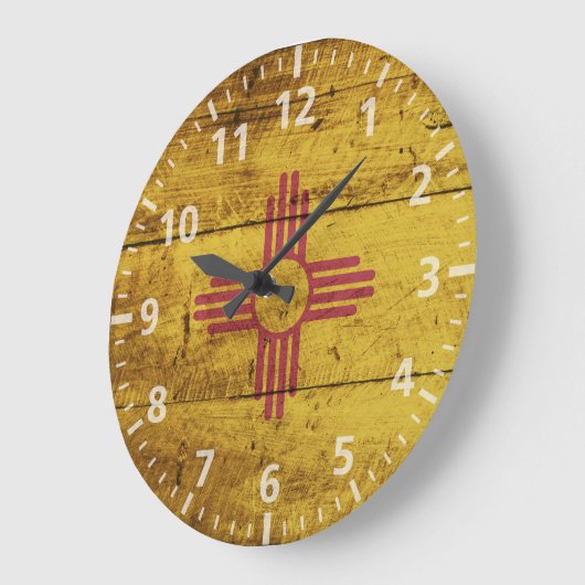 古い木製の穀物のニューメキシコの州の旗 ラージ壁時計 (傾斜)