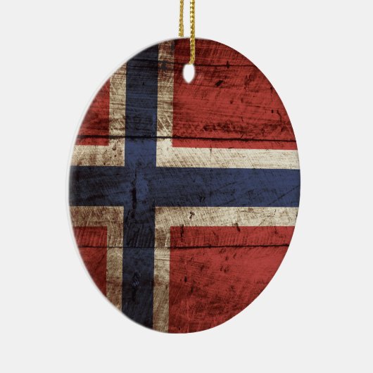 古い木製の穀物のノルウェーの旗 セラミックオーナメント (右)