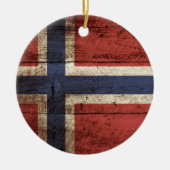 古い木製の穀物のノルウェーの旗 セラミックオーナメント (正面)