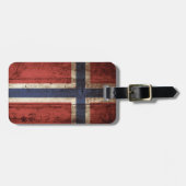 古い木製の穀物のノルウェーの旗 ラゲッジタグ (正面横)