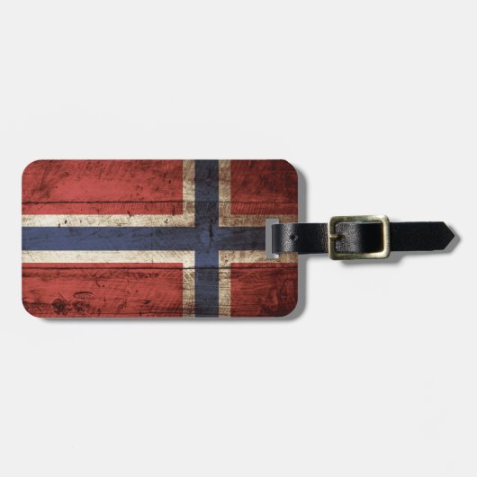 古い木製の穀物のノルウェーの旗 ラゲッジタグ (正面横)