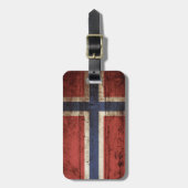 古い木製の穀物のノルウェーの旗 ラゲッジタグ (正面縦)
