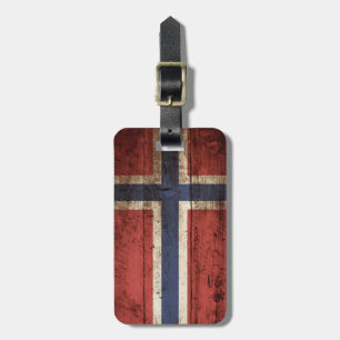 古い木製の穀物のノルウェーの旗 ラゲッジタグ