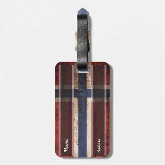 古い木製の穀物のノルウェーの旗 ラゲッジタグ (裏面縦)