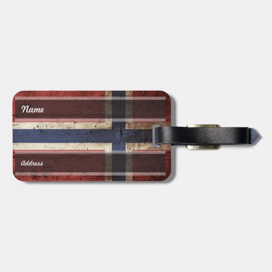 古い木製の穀物のノルウェーの旗 ラゲッジタグ (裏面横)