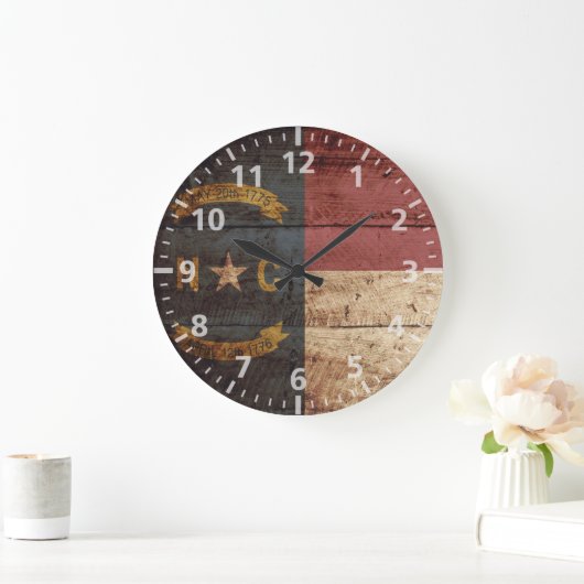 古い木製の穀物のノースカロライナの州の旗 ラージ壁時計 (ホーム)