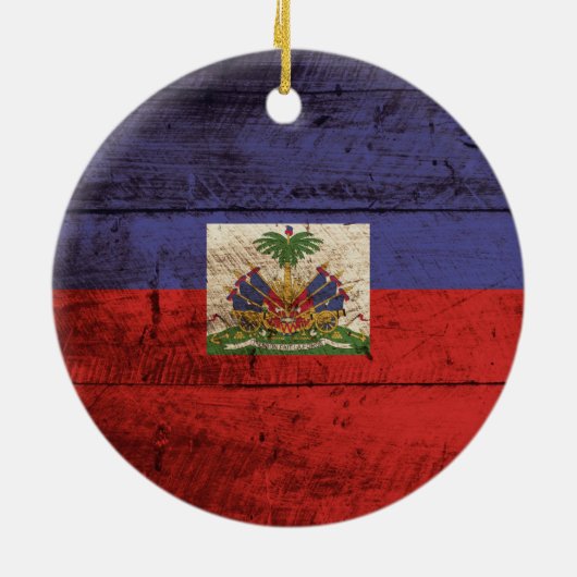 古い木製の穀物のハイチの旗 セラミックオーナメント (裏面)
