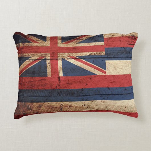 古い木製の穀物のハワイの州の旗 アクセントクッション (正面)