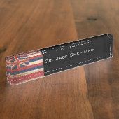 古い木製の穀物のハワイの州の旗 デスクネームプレート (側面)