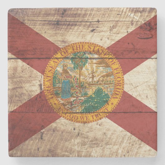 古い木製の穀物のフロリダの州の旗 ストーンコースター (正面)
