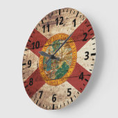 古い木製の穀物のフロリダの州の旗 ラージ壁時計 (傾斜)