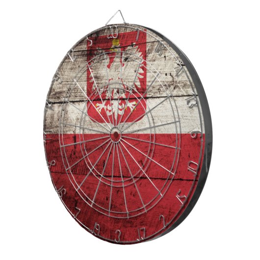 古い木製の穀物のポーランドの旗 ダーツボード (正面右)
