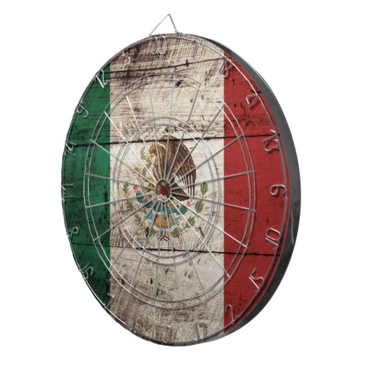 古い木製の穀物のメキシコの旗 ダーツボード (正面右)