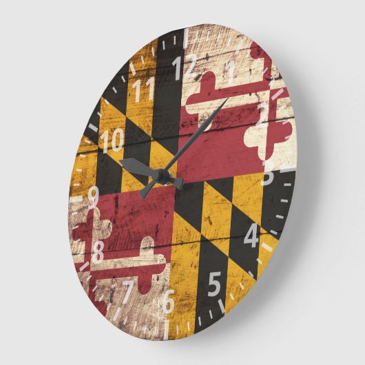 古い木製の穀物のメリーランドの州の旗 ラージ壁時計 (傾斜)