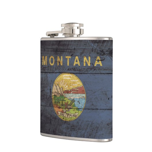 古い木製の穀物のモンタナの州の旗 フラスク (左)