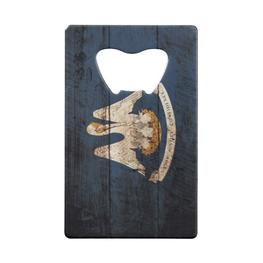 古い木製の穀物のルイジアナの州の旗 クレジットカード栓抜き (裏面)