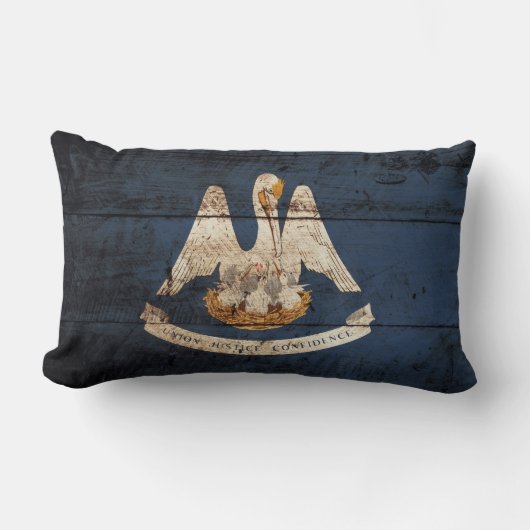古い木製の穀物のルイジアナの州の旗 ランバークッション (正面)