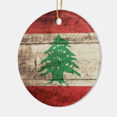 古い木製の穀物のレバノンの旗 セラミックオーナメント (左)