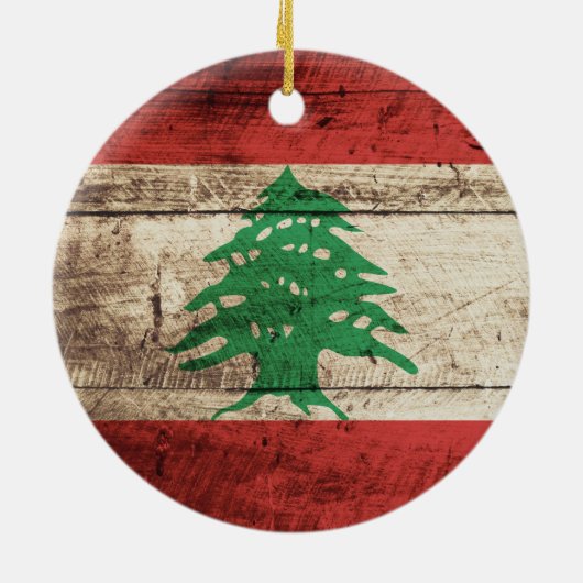 古い木製の穀物のレバノンの旗 セラミックオーナメント (裏面)