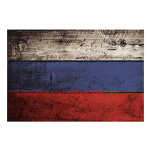 古い木製の穀物のロシアの旗 フォトプリント